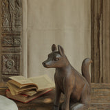 Ekaurr Wooden Dog handcrafted reclaimed wood dog figurine in a natural rustic finish, artisan animal home decor accent for shelves consoles and eclectic interior styling