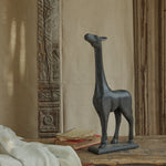 Ekaurr Wooden Giraffe in Black Finish handcrafted reclaimed wood giraffe figurine with deep matte black finish, contemporary artisan animal home decor for shelves and modern eclectic interiors