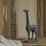Ekaurr Wooden Giraffe in Black Finish handcrafted reclaimed wood giraffe figurine with deep matte black finish, contemporary artisan animal home decor for shelves and modern eclectic interiors