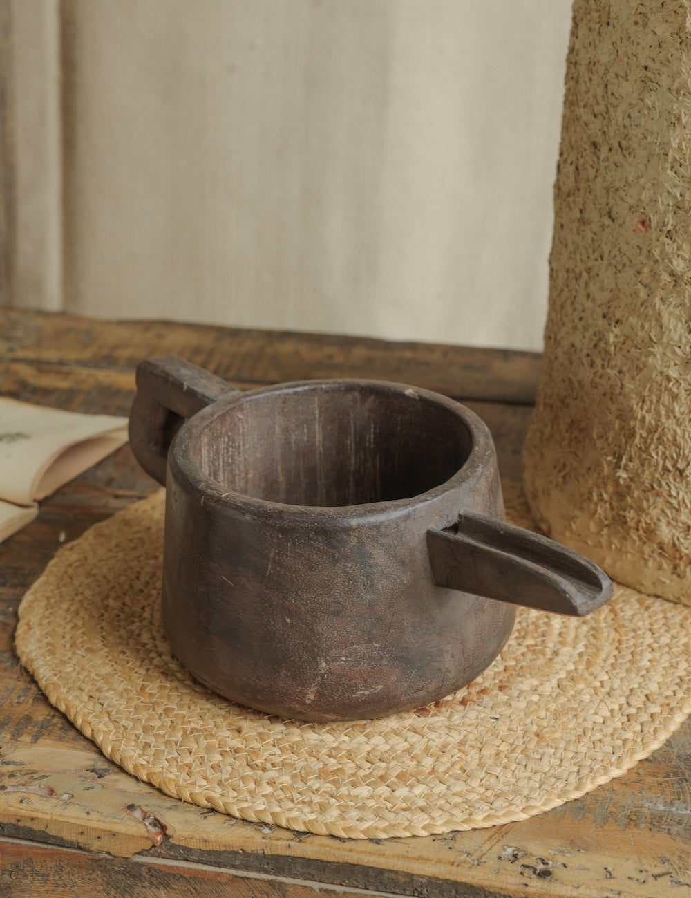 Ekaurr Wooden Milk Pot vintage reclaimed wood milk container repurposed as a rustic artisan decorative accent, found object home decor with heritage charm for shelves and consoles