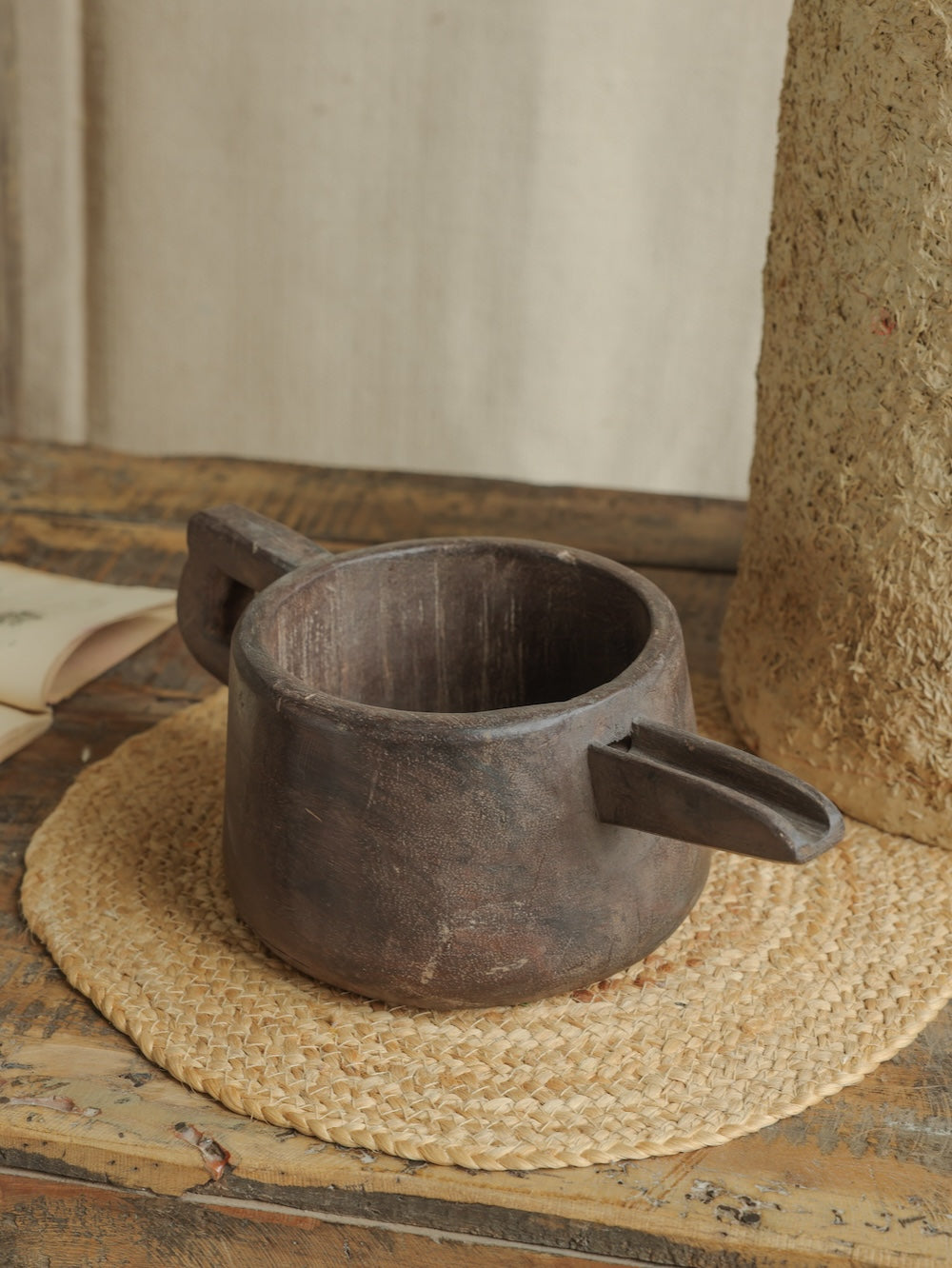 Ekaurr Wooden Milk Pot vintage reclaimed wood milk container repurposed as a rustic artisan decorative accent, found object home decor with heritage charm for shelves and consoles
