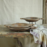 Ekaurr Set of 3 Wooden Paraat in Natural Finish, handcrafted reclaimed wood round serving trays in nesting sizes, sustainable artisan bread and décor platters