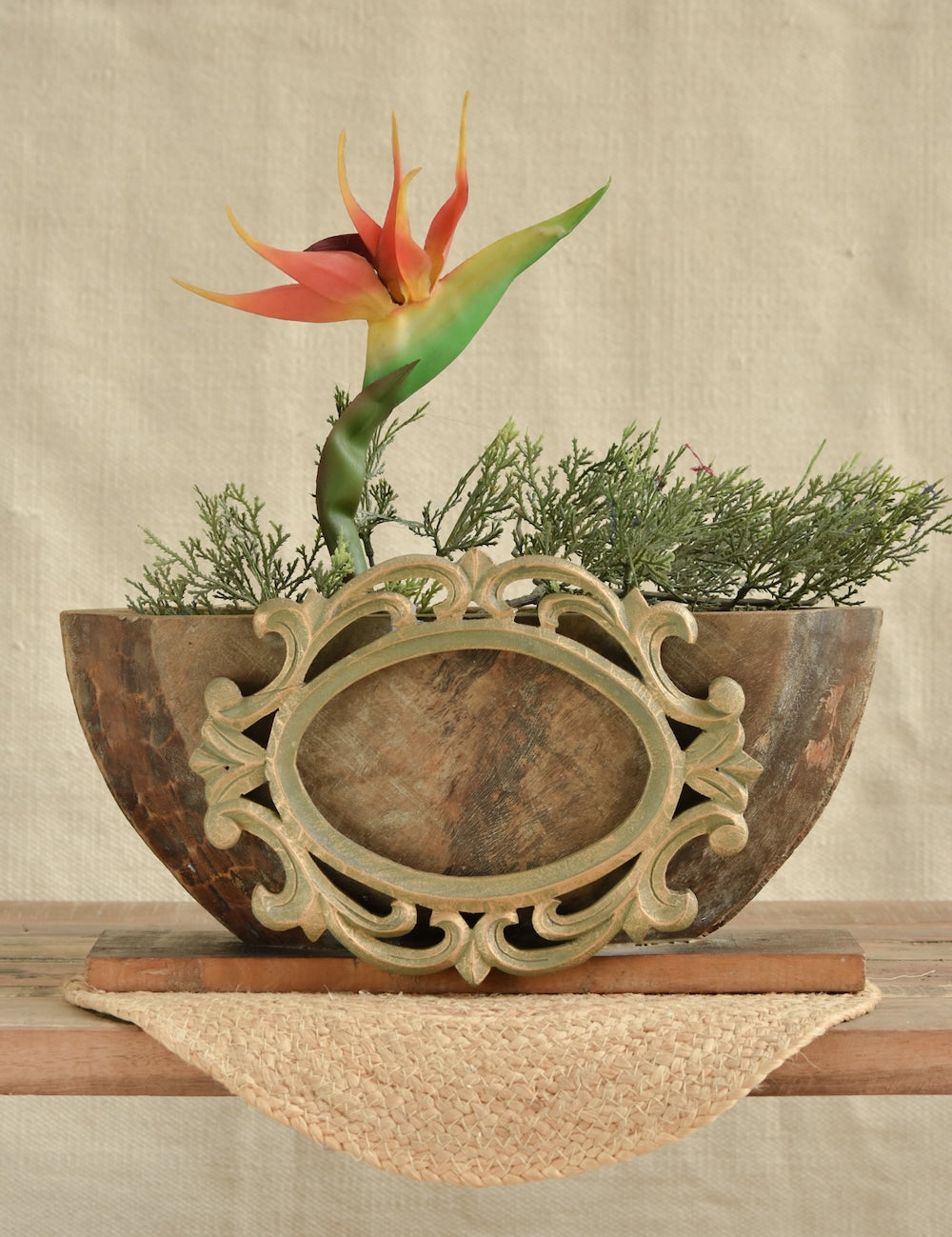 Ekaurr Wooden Planter Decorative handcrafted from reclaimed wood with vintage carved frame detailing, versatile rustic planter or keepsake box for farmhouse or eclectic interiors