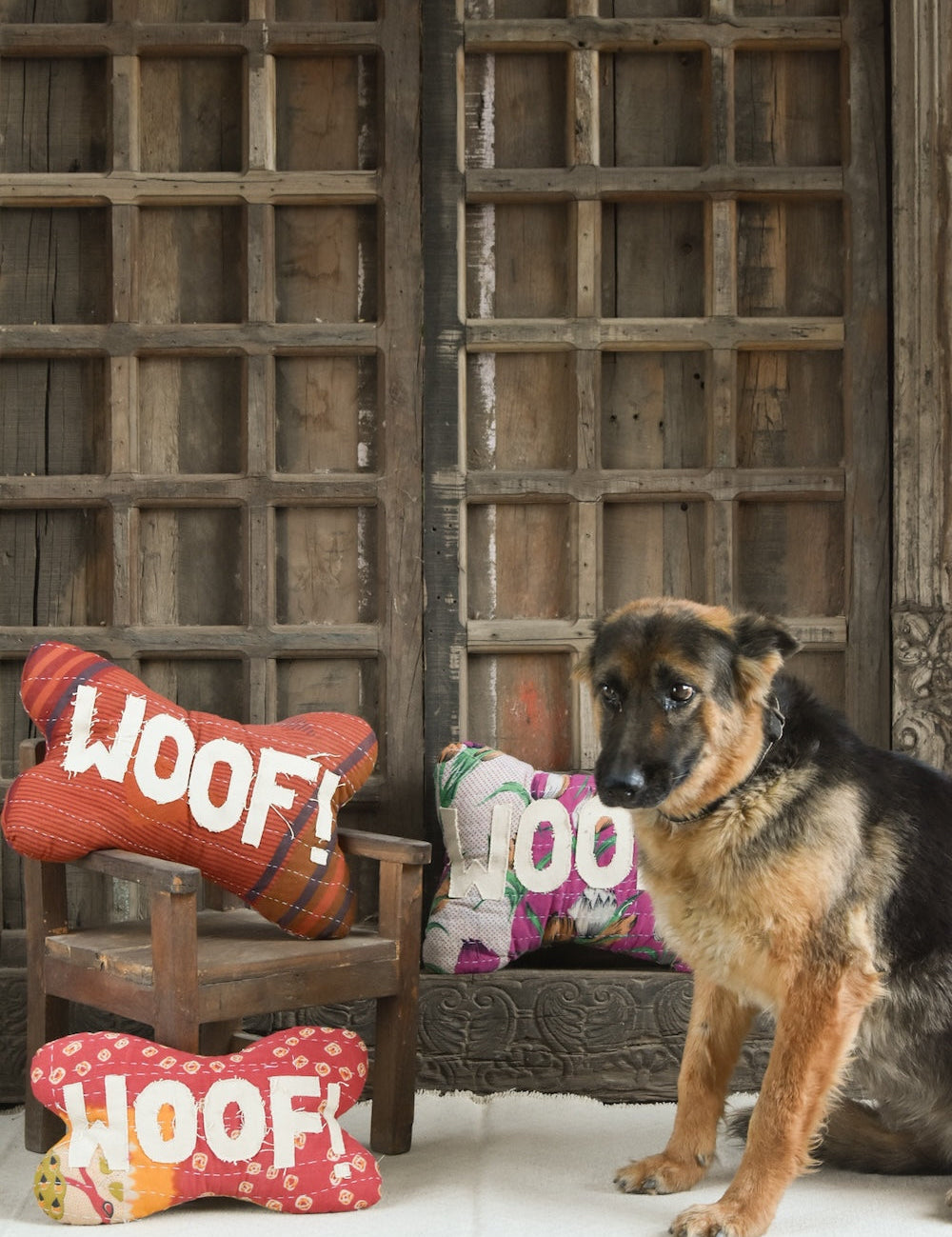 Ekaurr Woof Pillow handcrafted novelty dog-themed cushion or pillow in a playful woof design, artisan fun home accent for children's rooms sofas and whimsical home styling