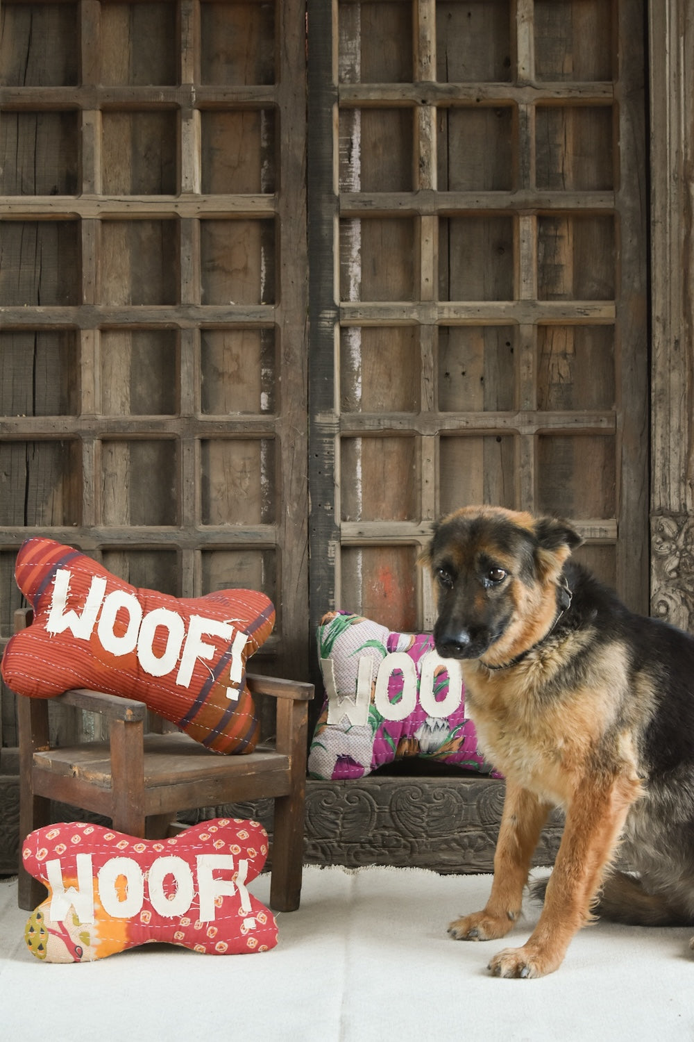 Ekaurr Woof Pillow handcrafted novelty dog-themed cushion or pillow in a playful woof design, artisan fun home accent for children's rooms sofas and whimsical home styling