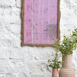 Ekaurr Woven Echoes Kantha Wall Art handcrafted kantha textile wall hanging with layered woven fabric echo patterns in earthy and jewel tones, artisan Indian textile art for living rooms and eclectic wall decor
