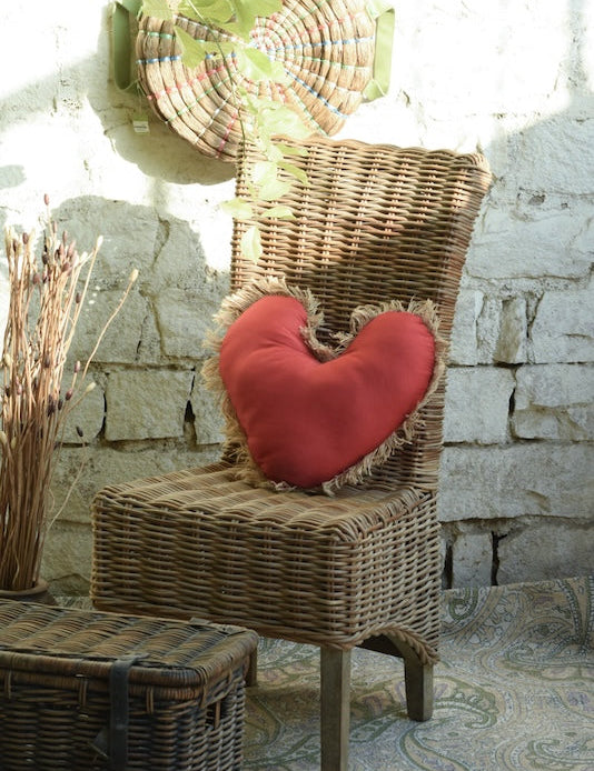 Ekaurr Wrapped in Love Handcrafted Heart Cushion heart-shaped cushion in warm fabric with a wrapped or layered textile composition made from upcycled materials, artisan gifting cushion for Valentine's Day and sentimental home decor