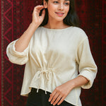 Ekaurr BIGDI Yellow Bow Cotton Top finest cotton summer top in cheerful warm yellow with a bow-tie neckline detail, artisan slow fashion top for women from the BIGDI summer pastel collection