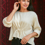 Ekaurr BIGDI Yellow Bow Cotton Top finest cotton summer top in cheerful warm yellow with a bow-tie neckline detail, artisan slow fashion top for women from the BIGDI summer pastel collection