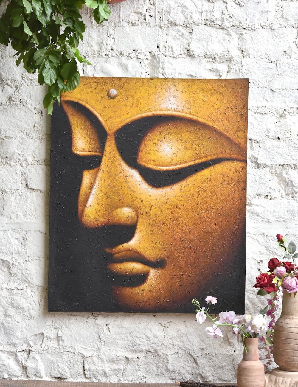 Ekaurr Yellow Silence original painting in warm yellow tones with an evocative meditative composition, handcrafted artwork for living room bedroom and home wall decor