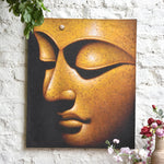 Ekaurr Yellow Silence original painting in warm yellow tones with an evocative meditative composition, handcrafted artwork for living room bedroom and home wall decor