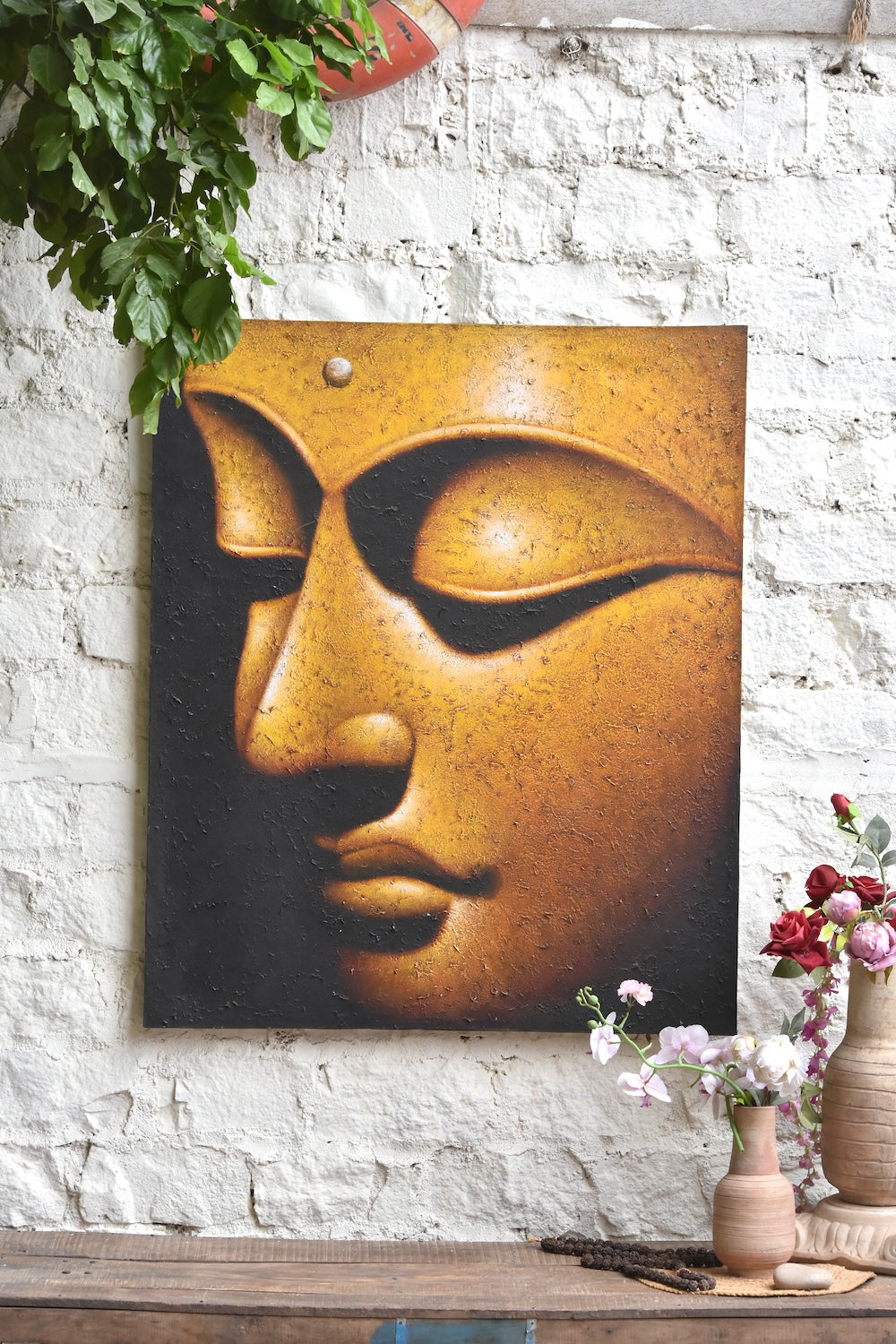 Ekaurr Yellow Silence original painting in warm yellow tones with an evocative meditative composition, handcrafted artwork for living room bedroom and home wall decor