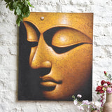 Ekaurr Yellow Silence original painting in warm yellow tones with an evocative meditative composition, handcrafted artwork for living room bedroom and home wall decor