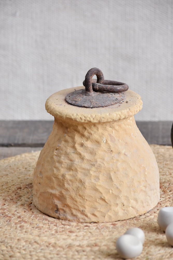 Ekaurr Yellow Stone Door Stopper hand-carved solid yellow stone with weathered metal ring, functional rustic decorative accent for farmhouse or eclectic interiors