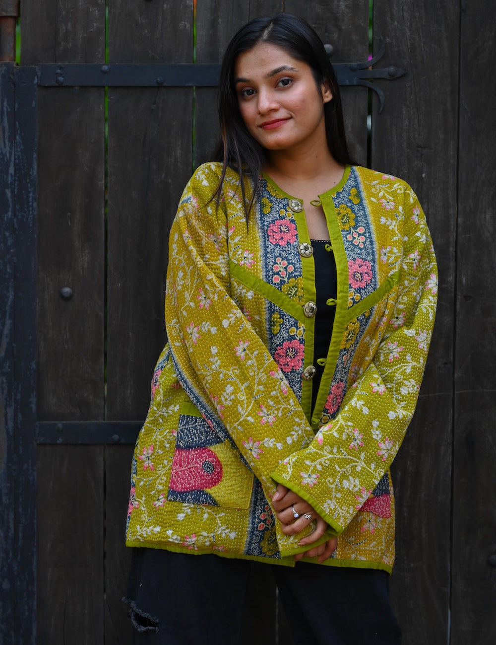 Ekaurr BIGDI Zesty Jacket handcrafted cotton jacket in a vibrant zesty citrus palette with a bold energetic character, artisan slow fashion outerwear for women from the BIGDI collection