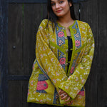 Ekaurr BIGDI Zesty Jacket handcrafted cotton jacket in a vibrant zesty citrus palette with a bold energetic character, artisan slow fashion outerwear for women from the BIGDI collection
