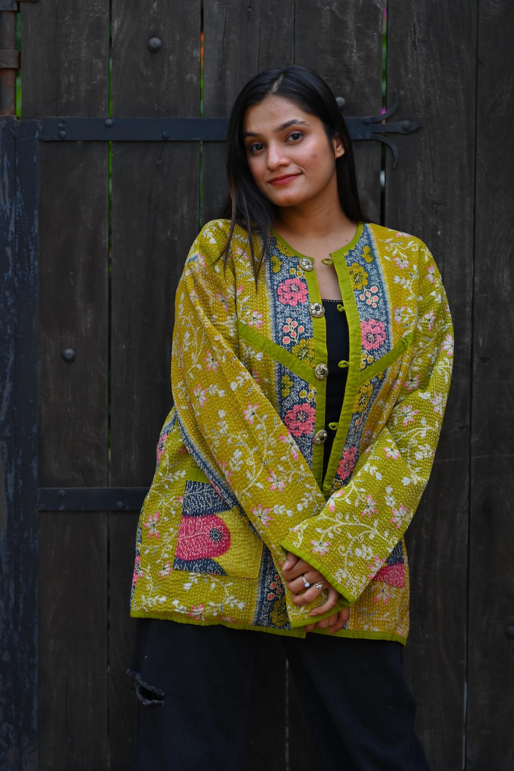 Ekaurr BIGDI Zesty Jacket handcrafted cotton jacket in a vibrant zesty citrus palette with a bold energetic character, artisan slow fashion outerwear for women from the BIGDI collection