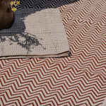 Ekaurr Zig Zag Block Print Rug handcrafted flat weave rug with hand-stamped zigzag geometric block print pattern, artisan Indian textile for living rooms and entryways