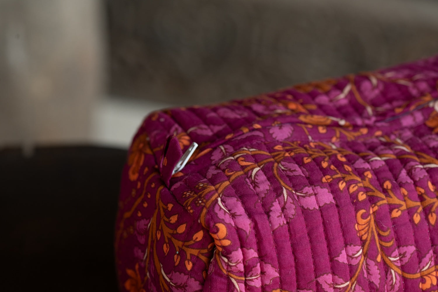 Ekaurr Fuchsia Flora Pouch handcrafted fabric pouch in vibrant fuchsia with floral folk embroidery or print detailing, artisan Indian textile accessory for gifting and everyday use