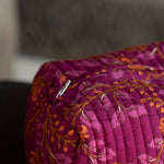 Ekaurr Fuchsia Flora Pouch handcrafted fabric pouch in vibrant fuchsia with floral folk embroidery or print detailing, artisan Indian textile accessory for gifting and everyday use