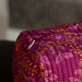 Ekaurr Fuchsia Flora Pouch handcrafted fabric pouch in vibrant fuchsia with floral folk embroidery or print detailing, artisan Indian textile accessory for gifting and everyday use