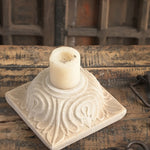 Ekaurr Hand Carved Marble Candle Holder solid natural marble with hand-chiselled surface relief carving, luxury artisan stone candle holder for dining tables altars and refined home decor