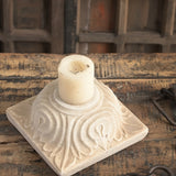 Ekaurr Hand Carved Marble Candle Holder solid natural marble with hand-chiselled surface relief carving, luxury artisan stone candle holder for dining tables altars and refined home decor