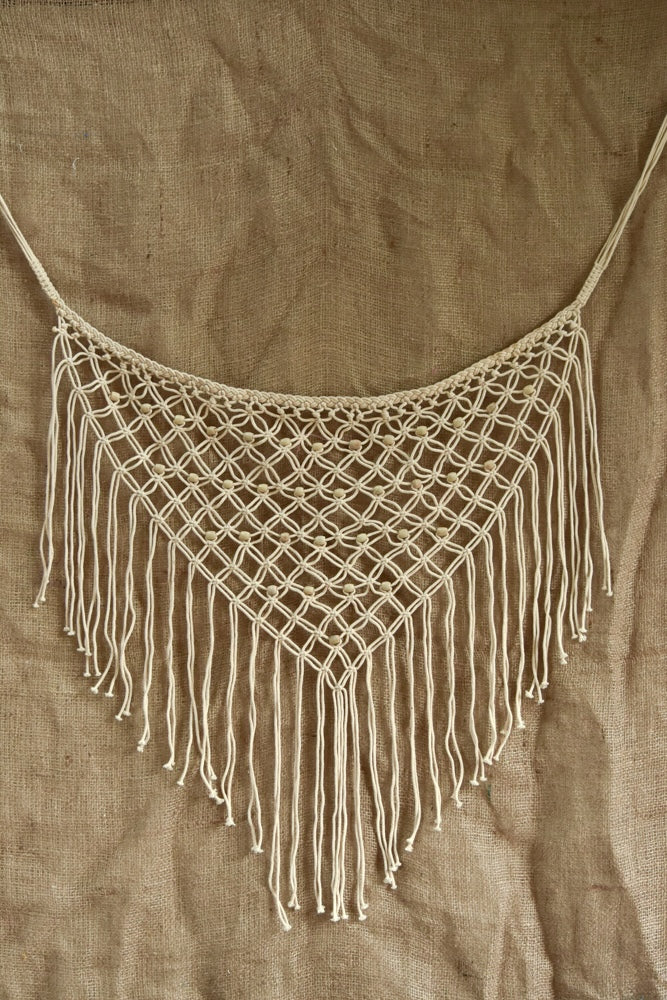 Ekaurr Hand Knotted Macrame Wall Hanging handcrafted natural cotton rope macrame with intricate knotwork and fringe detailing, bohemian textile wall art for living rooms bedrooms and nature-inspired home interiors
