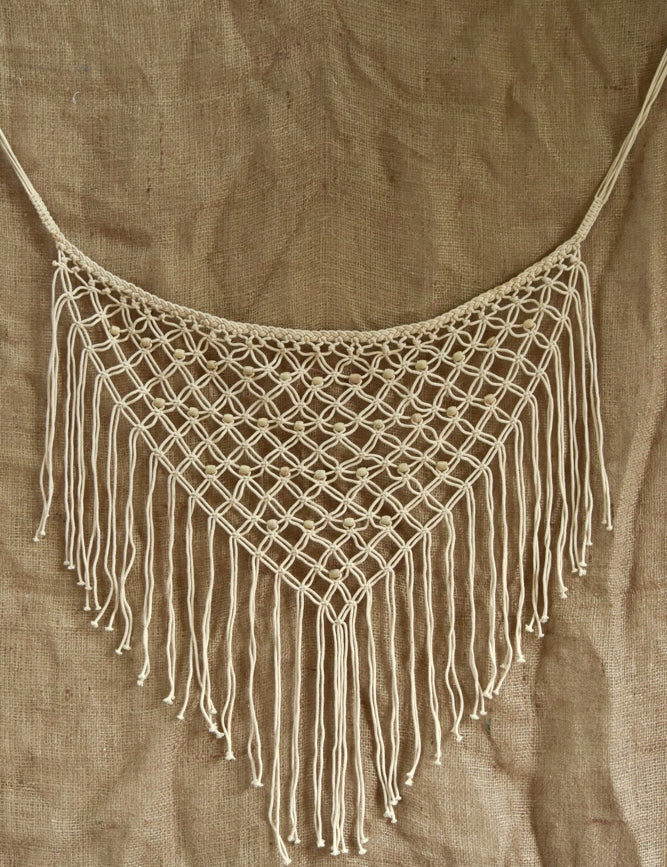 Ekaurr Hand Knotted Macrame Wall Hanging handcrafted natural cotton rope macrame with intricate knotwork and fringe detailing, bohemian textile wall art for living rooms bedrooms and nature-inspired home interiors
