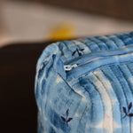 Ekaurr Indigo Tie Dye Pouch handcrafted fabric pouch in hand tie-dyed natural indigo with organic pattern variation, artisan Indian textile accessory for gifting jewellery storage and everyday use