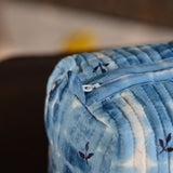 Ekaurr Indigo Tie Dye Pouch handcrafted fabric pouch in hand tie-dyed natural indigo with organic pattern variation, artisan Indian textile accessory for gifting jewellery storage and everyday use