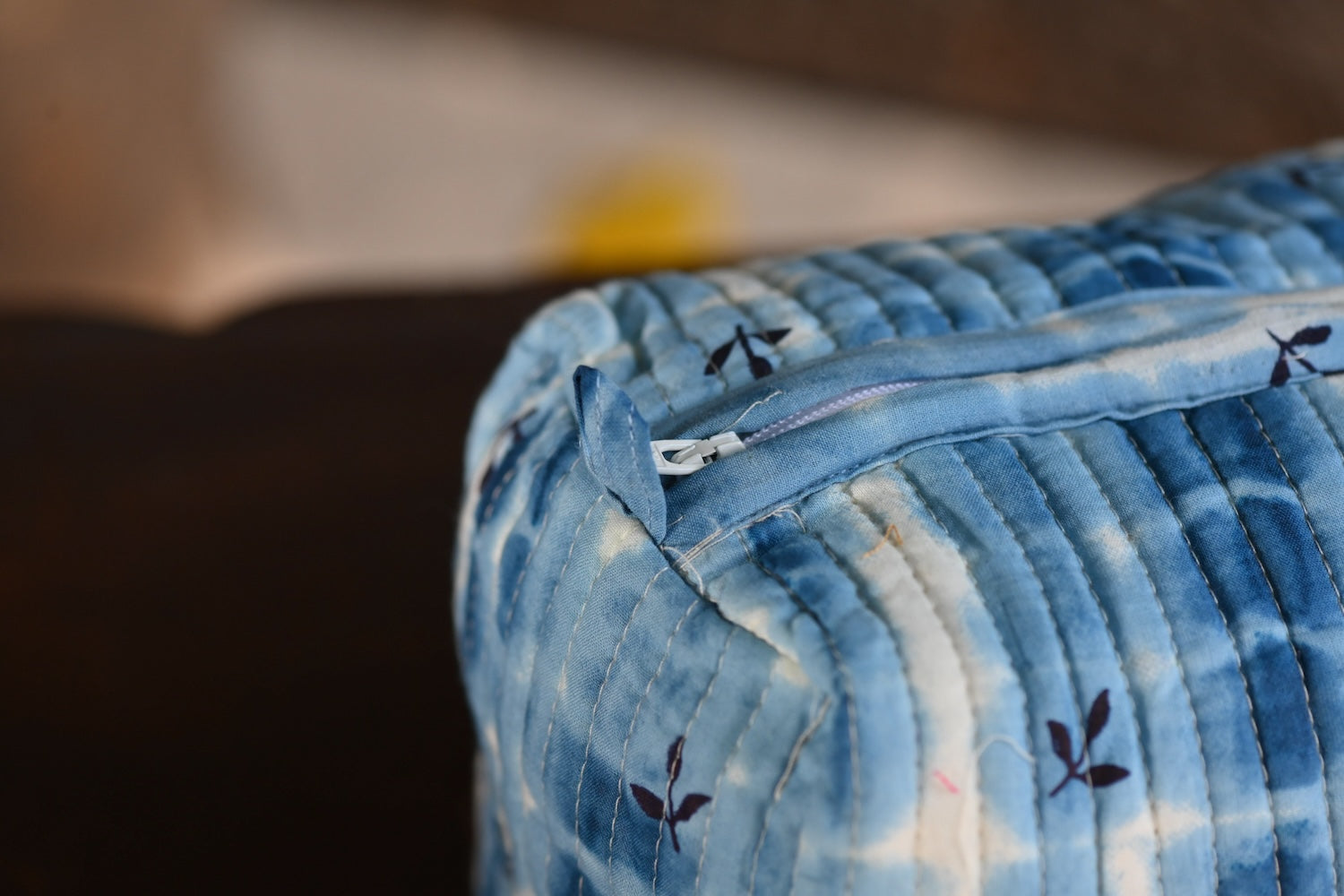 Ekaurr Indigo Tie Dye Pouch handcrafted fabric pouch in hand tie-dyed natural indigo with organic pattern variation, artisan Indian textile accessory for gifting jewellery storage and everyday use