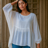Ekaurr BIGDI Lina Cotton Top finest cotton summer top in a soft delicate pastel tone with a graceful relaxed silhouette, artisan slow fashion top for women from the BIGDI summer collection