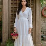 Ekaurr BIGDI Mehar Long Cotton Dress finest cotton summer maxi dress in a grace-inspired soft pastel tone with a relaxed flowing silhouette, artisan slow fashion wearable for women from the BIGDI summer pastel collection