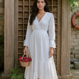 Ekaurr BIGDI Mehar Long Cotton Dress finest cotton summer maxi dress in a grace-inspired soft pastel tone with a relaxed flowing silhouette, artisan slow fashion wearable for women from the BIGDI summer pastel collection