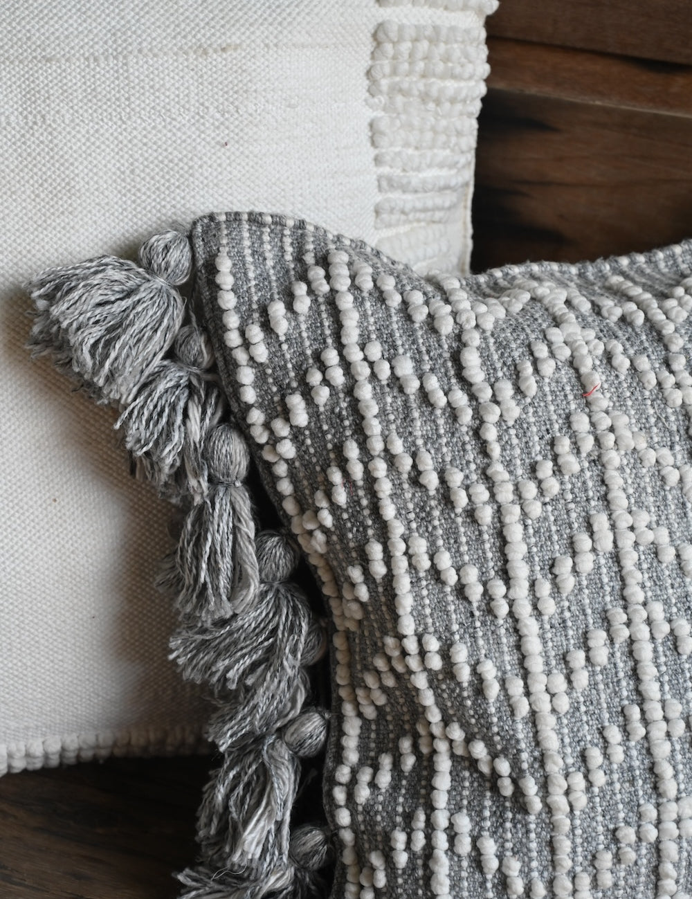 Ekaurr Monochrome Duo Cushion Cover handcrafted 18x18 inch cushion cover in a crisp black and white two-tone monochrome design, artisan textile accent for sofas and contemporary minimalist home styling