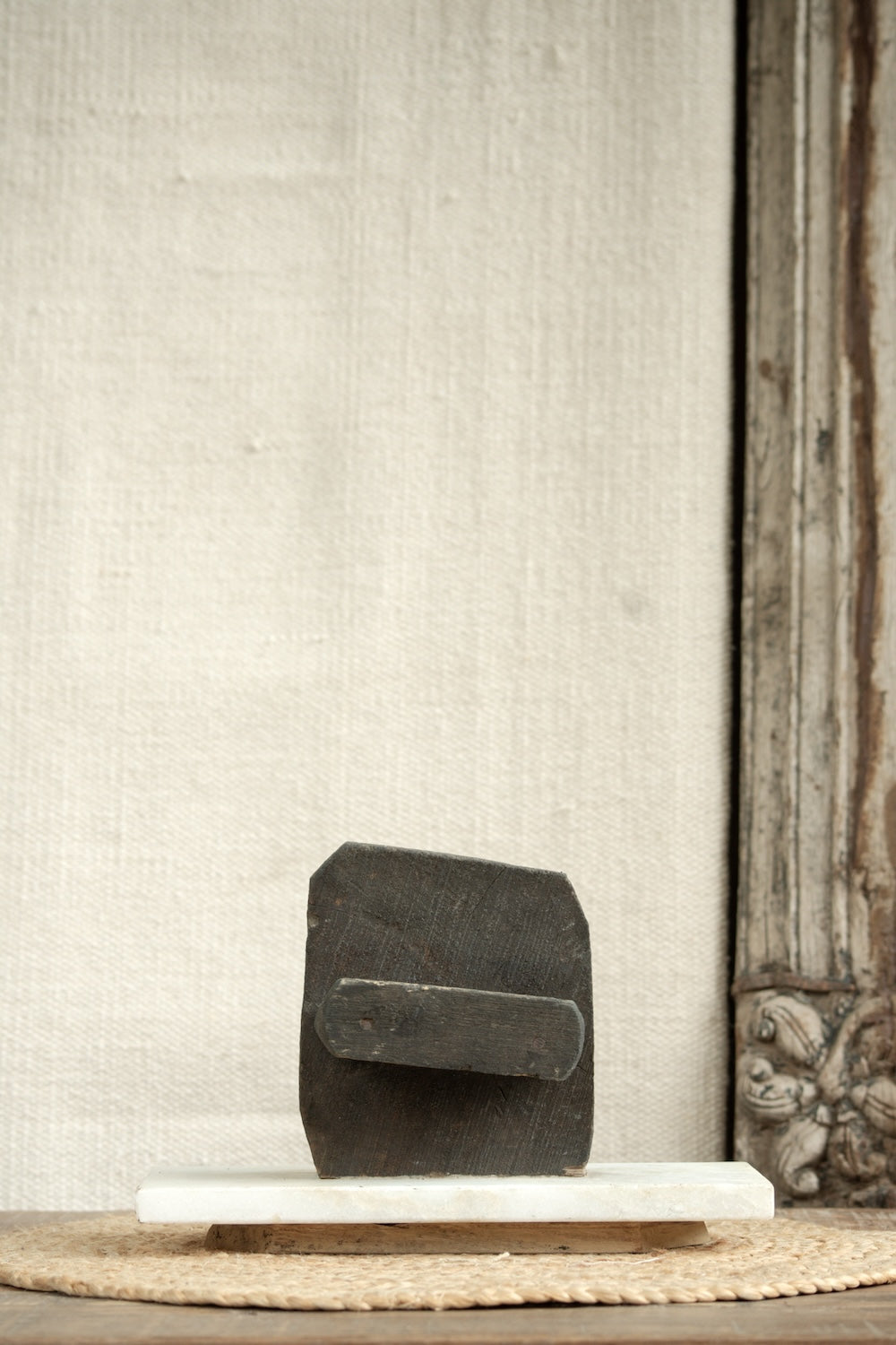 Paisley Print Block on Marble Base Decor vintage wooden textile print block with hand-carved paisley motif on a polished marble stand, artisan heritage collectible for home decor and gifting
