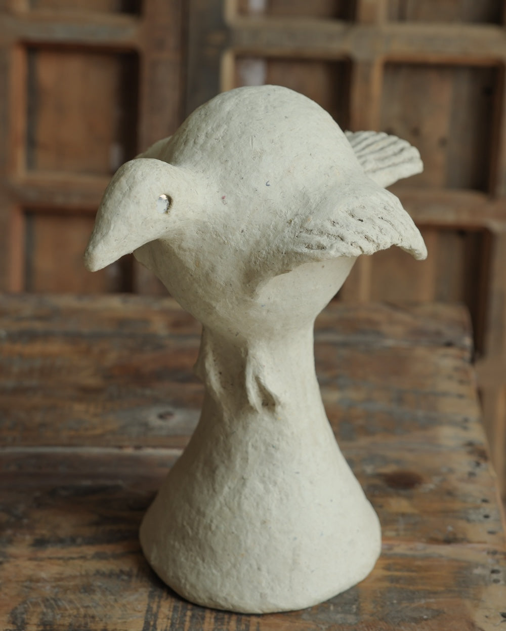 Ekaurr Paper Mache Bird Sculpture handcrafted paper mache bird in an expressive organic form with natural earthy finish, artisan decorative accent for shelves and nature-inspired home styling