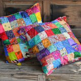 Ekaurr Rangrez Cushion Cover handcrafted 18x18 inch cushion cover with a rich dyer-inspired multicolour design in vibrant Indian textile tones, artisan cushion cover for sofas and heritage-inspired home styling