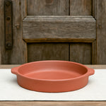 Ekaurr Shallow Handled Terracotta Platter handmade natural clay wide platter with side handles crafted by rural Indian artisans, earthy artisan serving essential for meze antipasti and conscious home dining