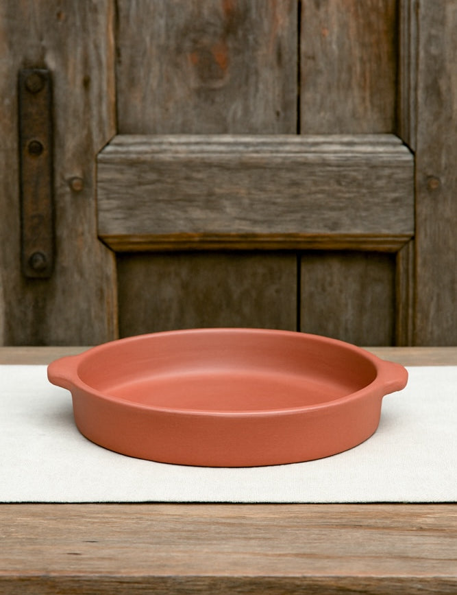 Ekaurr Shallow Handled Terracotta Platter handmade natural clay wide platter with side handles crafted by rural Indian artisans, earthy artisan serving essential for meze antipasti and conscious home dining