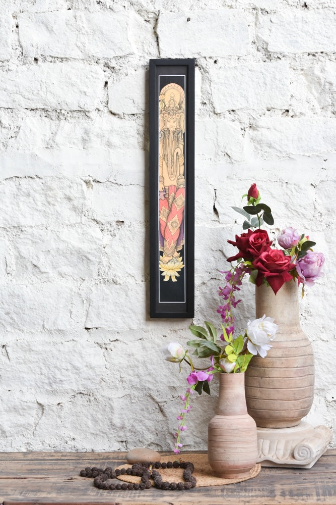 Ekaurr Slim Ganesha Wall Frame elegant elongated framed artwork of Lord Ganesha in a refined composition, spiritual home decor for narrow walls entryways pooja rooms and auspicious home spaces