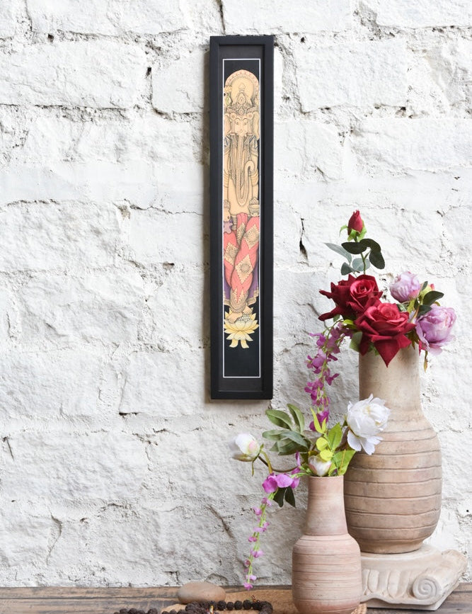 Ekaurr Slim Ganesha Wall Frame elegant elongated framed artwork of Lord Ganesha in a refined composition, spiritual home decor for narrow walls entryways pooja rooms and auspicious home spaces