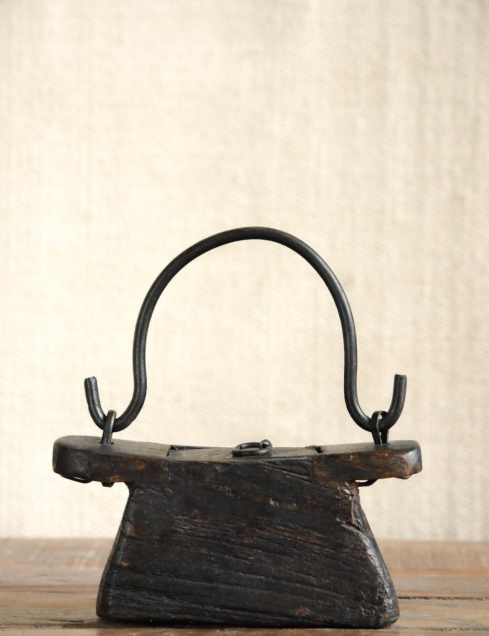 Teliya in Black Finish vintage Indian oil lamp carrier repurposed as a sculptural home decor accent in matte black finish, heritage found object for shelves and modern eclectic interiors