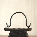 Teliya in Black Finish vintage Indian oil lamp carrier repurposed as a sculptural home decor accent in matte black finish, heritage found object for shelves and modern eclectic interiors