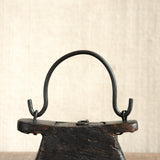 Teliya in Black Finish vintage Indian oil lamp carrier repurposed as a sculptural home decor accent in matte black finish, heritage found object for shelves and modern eclectic interiors