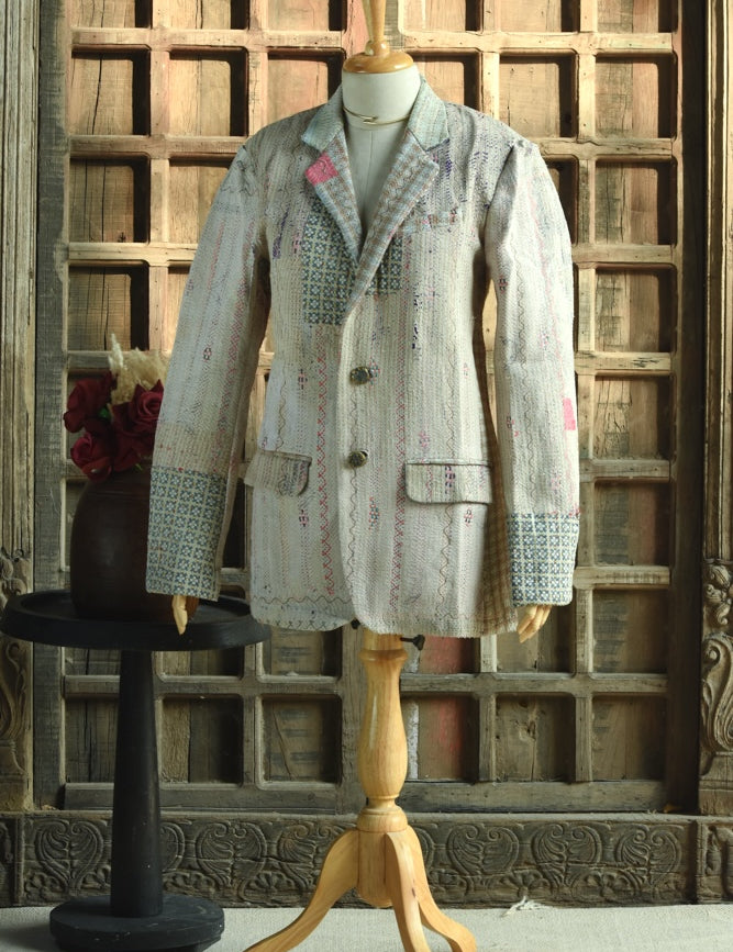 Ekaurr BIGDI The Artisan Edit Blazer cotton quilted blazer in a carefully curated artisan edit of hand-crafted textile panels, artisan slow fashion statement outerwear for women from the BIGDI Blazers Coats and Robes collection
