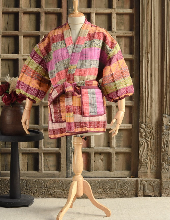 Ekaurr BIGDI The Artisan Hue Robe cotton open robe in a curated artisan palette of warm earthy hues with hand-dye or print detailing, artisan slow fashion layering piece for women from the BIGDI collection