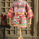 Ekaurr BIGDI The Chromatic Kantha Robe cotton open robe in a full-spectrum chromatic kantha stitch patchwork of layered folk fabric panels, artisan slow fashion layering piece for women from the BIGDI collection