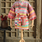 Ekaurr BIGDI The Chromatic Kantha Robe cotton open robe in a full-spectrum chromatic kantha stitch patchwork of layered folk fabric panels, artisan slow fashion layering piece for women from the BIGDI collection